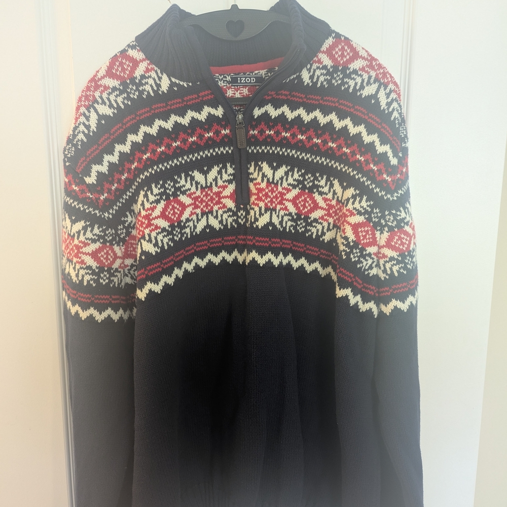 Izod Men's Fair Isle Zip Sweater
